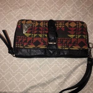 Roxy Patterned Black Leather wristlet/wallet